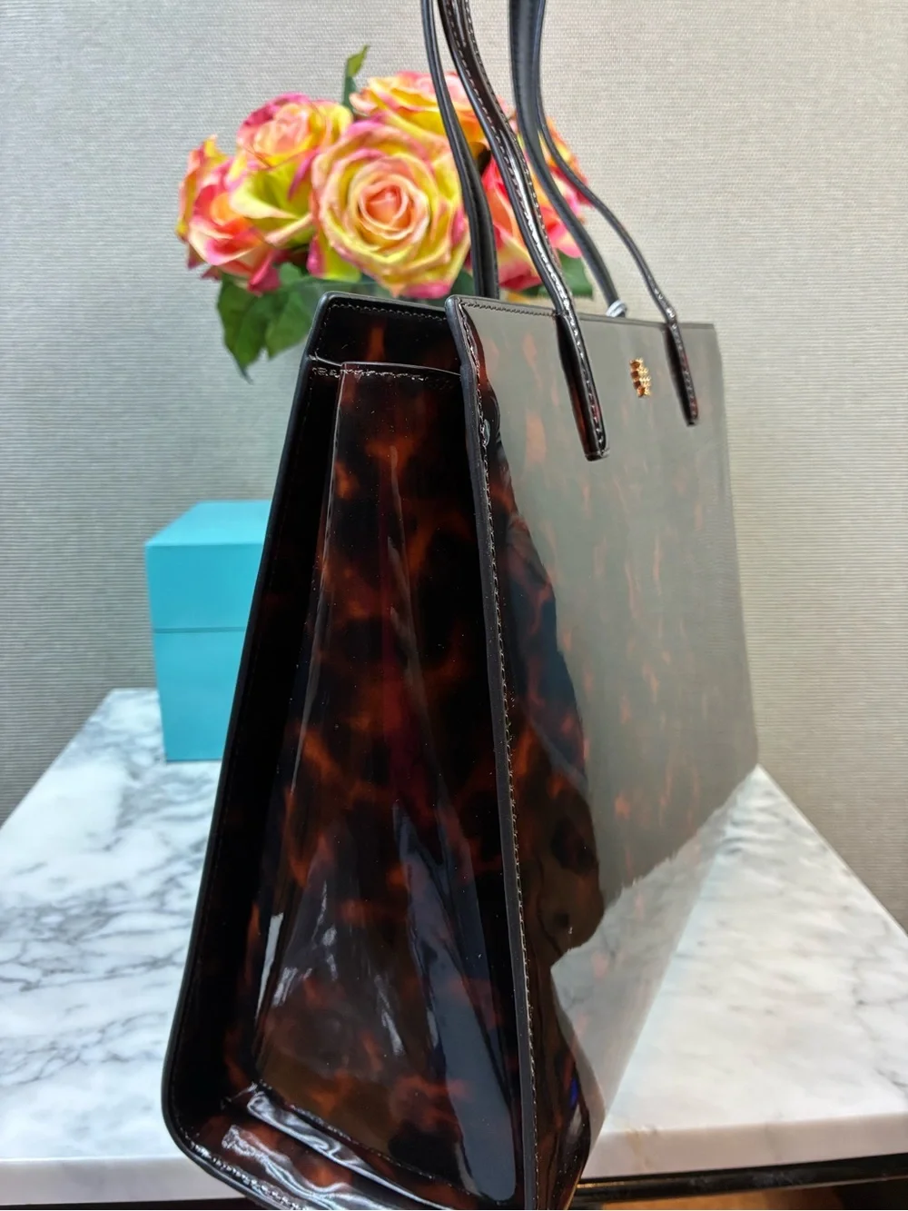 Tory Burch Tortoiseshell Patent Leather Tote - Brown/Black